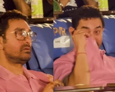At the screening of the film, Aamir started crying, wiped his tears with his shirt, and was taken care of by son Junaid.
